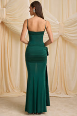 Laurelina-Bow-Detail Ruched Maxi Dress in Emerald Green