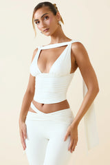 Sarai-Plunge-Neck Draped Top in Vanilla