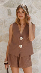 Elle Vest and Shorts Set - Brown