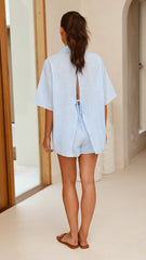 Teela Open Back Shirt and Shorts Set - Blue