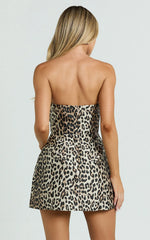 Sandy Mini Dress - Strapless Fitted Dress in Leopard Print