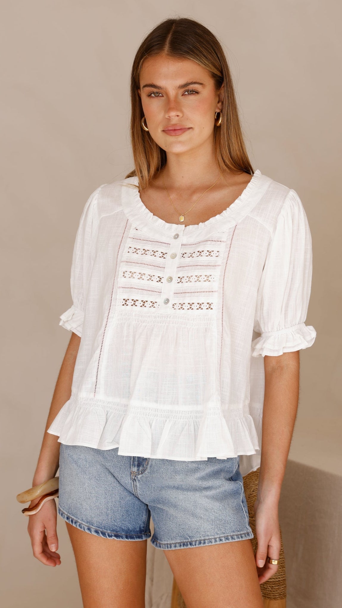 Kamilia Frill Top - White