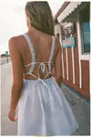 Cotton Floral Embroidered Lace Mix Bow Hanky Hem Mini Dress