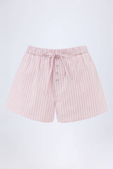 Lariana-Mid-Rise Cotton-Poplin Shorts in Pink Stripe