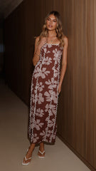 Carlia Midi Dress - Brown Daylillies