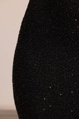 Monte Carlo-Embellished Cowl Neck Maxi Dress in Black