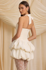 Andri-Halterneck Layered Bubble Hem Corset Mini Dress in Ivory
