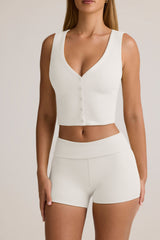 Lene-Modal Ribbed Button-Up Vest Top in White