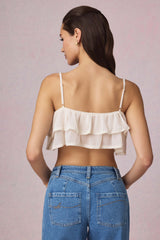 Lacie-Ruffled Cropped Camisole Top in Ivory