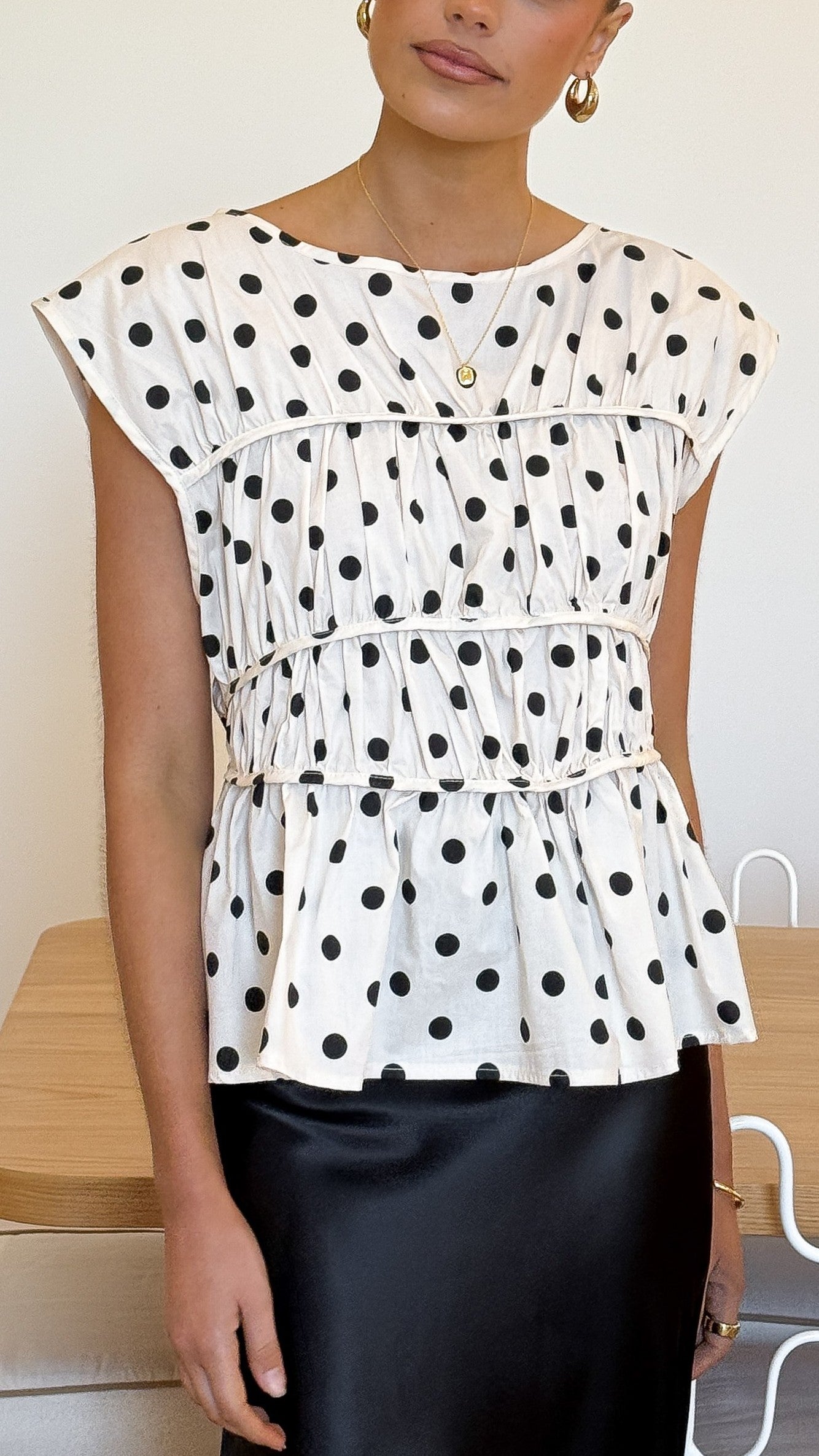 Harmonia Top - Cream/Black Polka Dot
