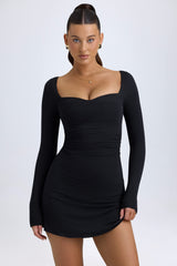 Alvie-Modal Layered A-Line Mini Dress in Black