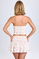 Nellary-Ruffled Shirred Low-Rise Micro Mini Skirt in Small Rose Print