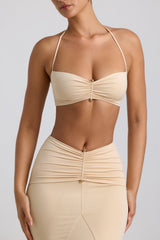 Jerika-Slinky Jersey Hardware Detail Halterneck Bralette in Buttercream