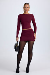 Cali-Modal Ruched Mid-Rise Mini Skirt in Wine Red