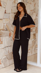 Madian Button Up Shirt and Pants Set - Black