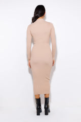 Season For It Ribbed Midi Dress Beige