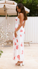 Nylah Midi Dress - White/Red Floral