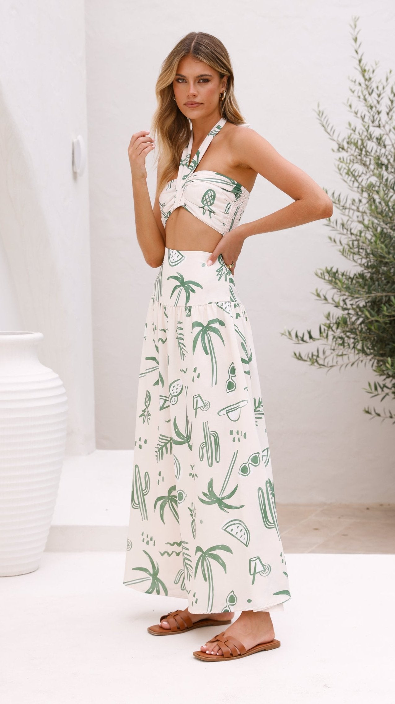 Zafrina Halter Top - Green Palm