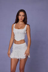 Lorelei-Embellished Mid-Rise A-Line Mini Skirt in White