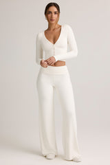 Melida-Modal Foldover Wide-Leg Trousers in White