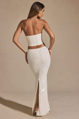 Saphira-Embellished Cut-Out Draped Corset Gown in White