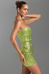 Aurora-Embellished Bandeau Mini Dress in Pear Green