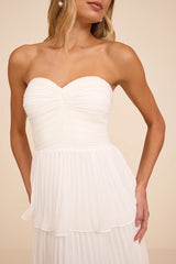 Seriously Sensational White Strapless Tiered Midi Dress