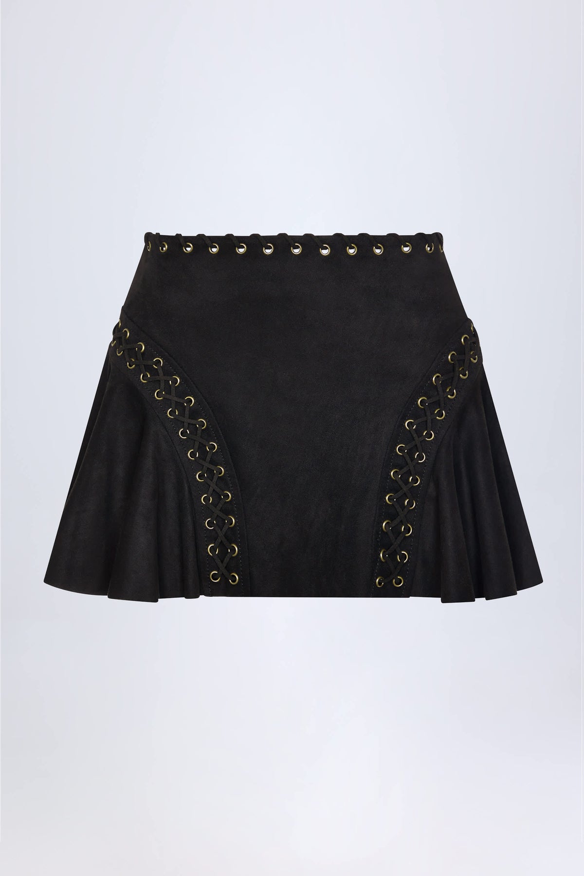 Jalsa-Lace-Up Mid-Rise Mini Skirt in Black