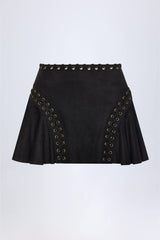 Jalsa-Lace-Up Mid-Rise Mini Skirt in Black