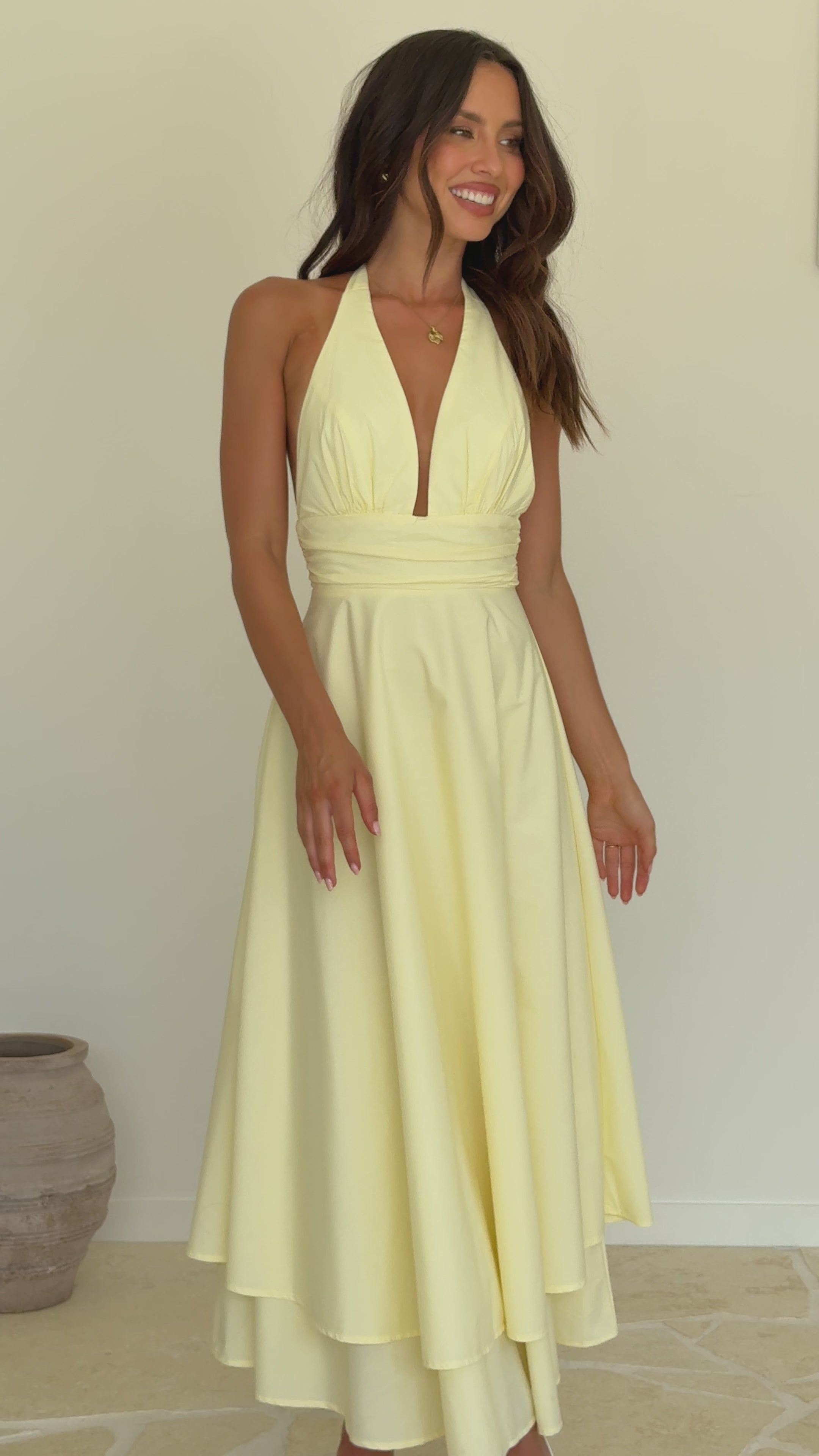 Kathy Halter Neck Maxi Dress - Lemon