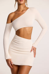 Leni-Textured Jersey Asymmetric Cut Out Mini Dress in Ivory