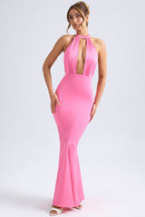 Desiree-Halterneck Fishtail Gown in Hot Pink