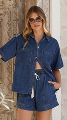 Adia Top and Shorts Set - Dark Denim