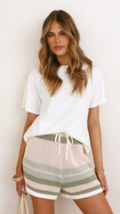 Janella Knit Shorts - Green / Cream Stripe