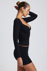 Emry-Modal Ruched Long-Sleeve Top in Black