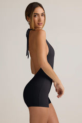 Shelly-Modal Ribbed Backless Playsuit in Black