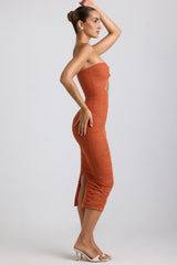 Bryanna-Ruched Hardware Detail Strapless Midaxi Dress in Burnt Orange