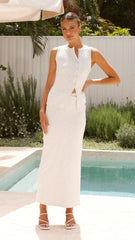 Rahela Button Top and Maxi Skirt Set - Grey Marle