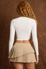 Leona-Asymmetric Draped Long-Sleeve Top in Vanilla