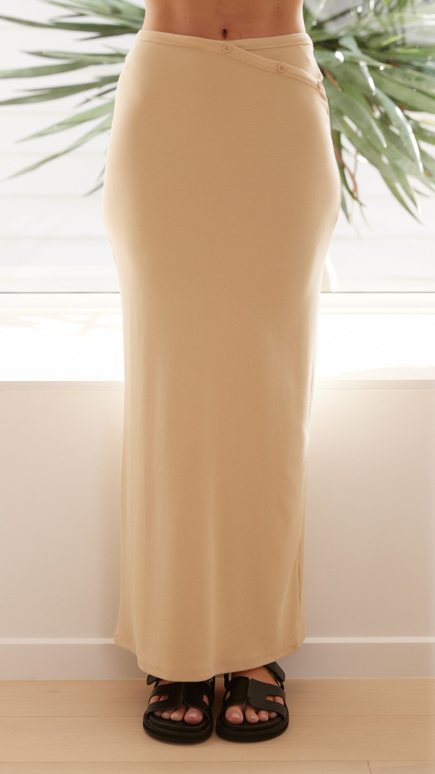 Rahela Button Top and Maxi Skirt Set  - Beige