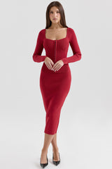 Red Bodycon Knitted Midi Skirt