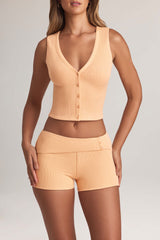 Lene-Modal Ribbed Button-Up Vest Top in Peach