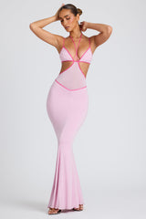 Bella-Contrast Binding Cut Out Evening Gown in Soft Pink