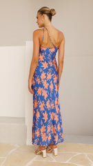 Verity One Shoulder Maxi Dress - Orange/Blue Floral