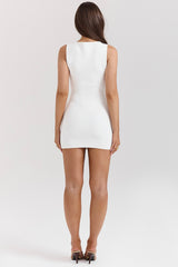 White Stretch Knit Mini Dress
