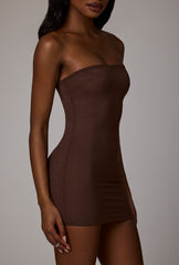 Intimates-Soft Mesh Mini Slip Dress in Deep Cocoa