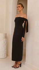 Halen Off Shoulder Midi Dress - Black