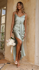 Yasmeen Tie Front Maxi Dress - Sage
