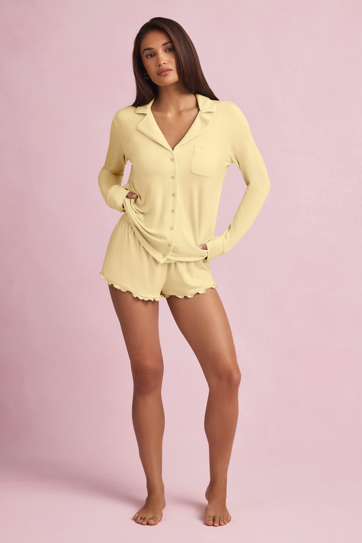 Maphie-Modal Ruffle-Trim Pyjama Shorts in Pastel Yellow