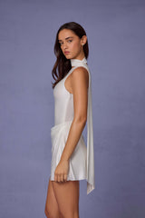 Kiraz-Asymmetric Scarf-Detail Mini Dress in White